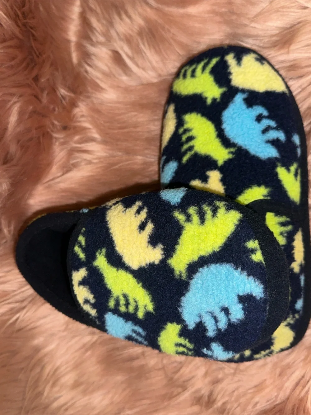 wonder nation Navy Slippers with Yellow & Light Blue Dino Print